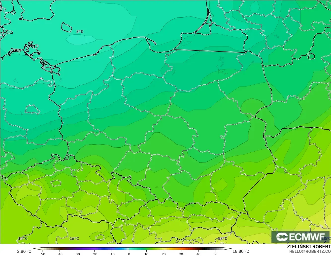ECMWF IFS 0.25° модель - Польша, Температура 850 hPa