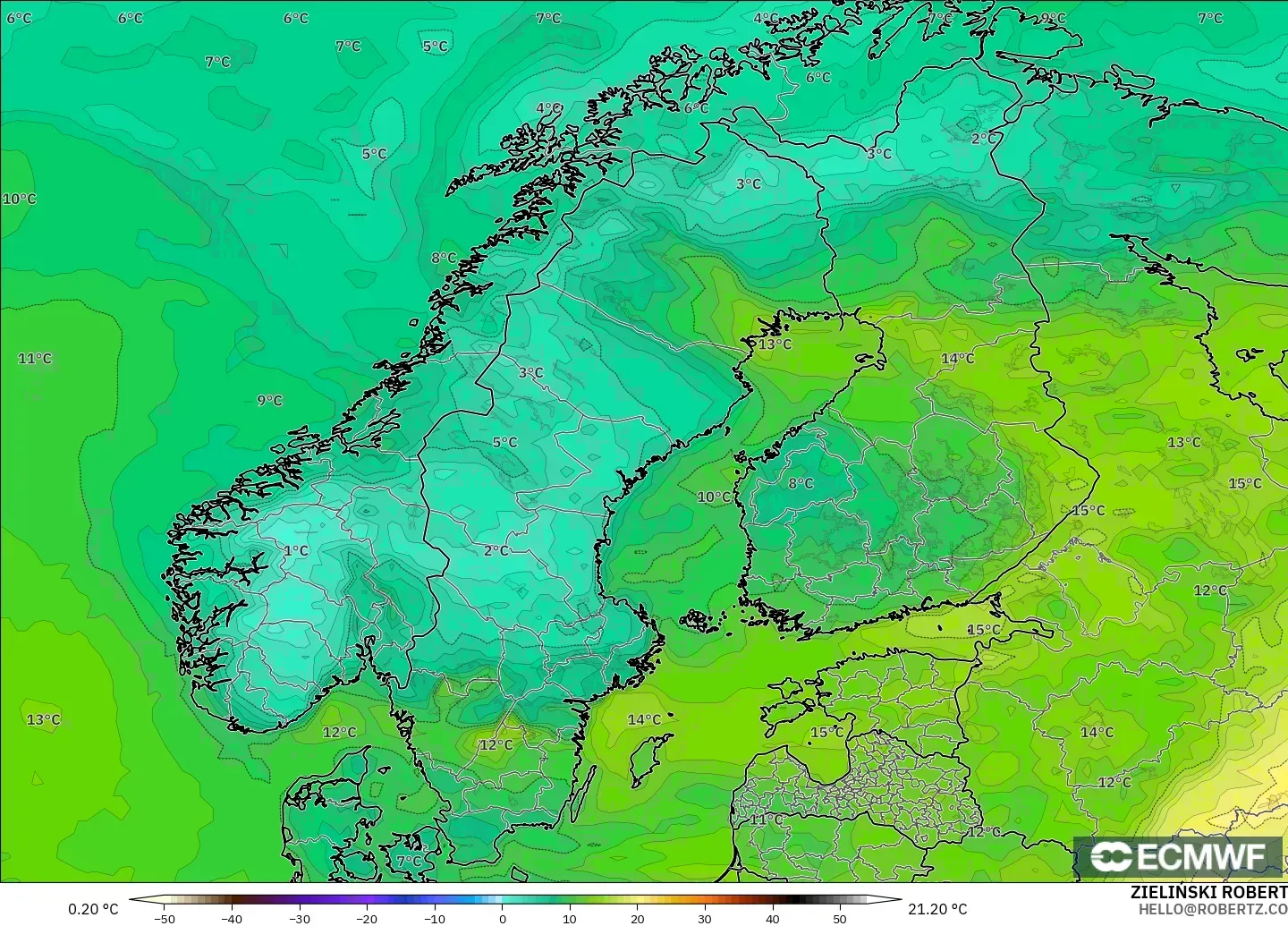 ECMWF IFS 0.25° модель - Скандинавия, Шық Нүктесі 2 м