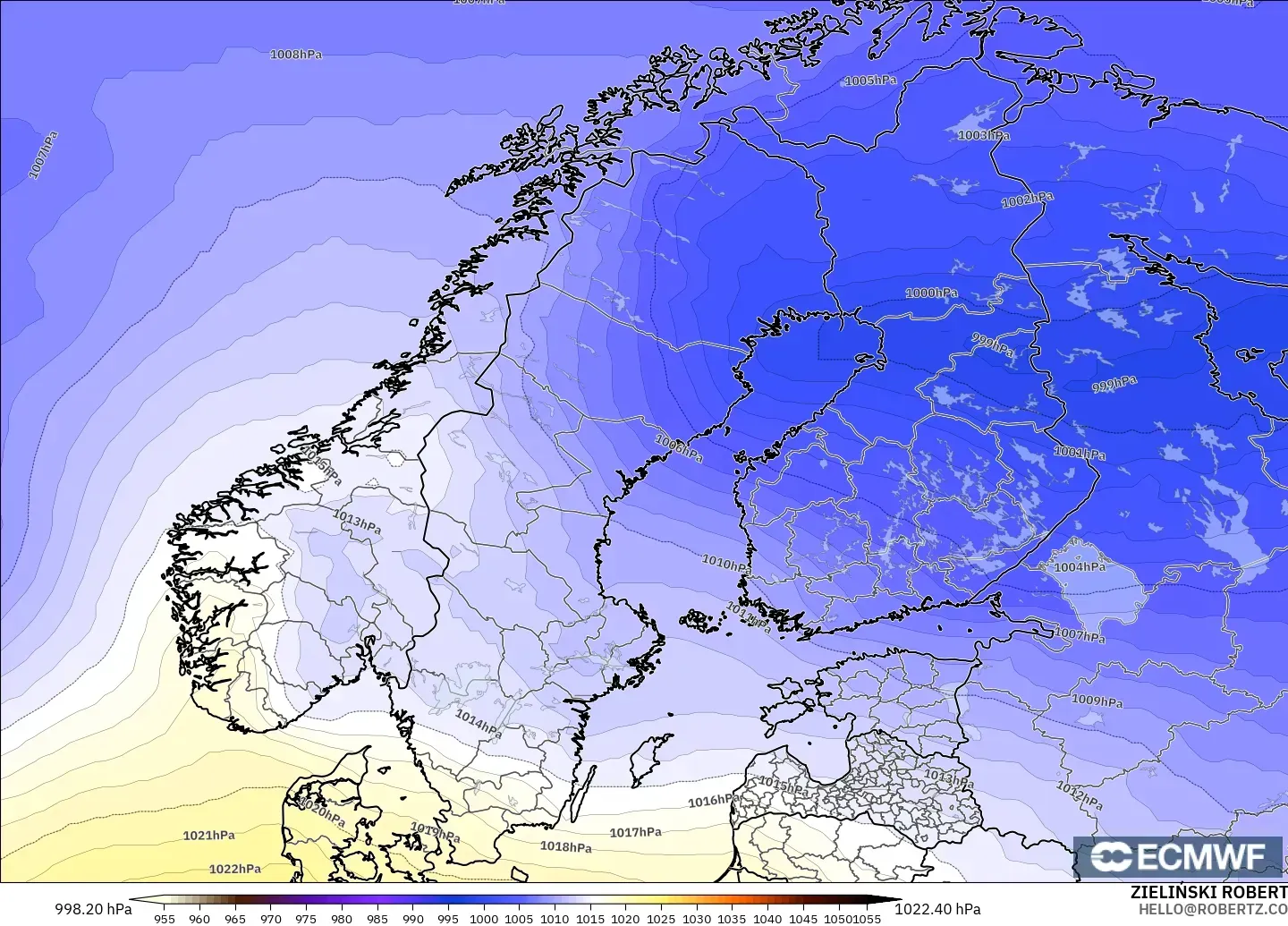 ECMWF IFS 0.25° модель - Скандинавия, Қысым