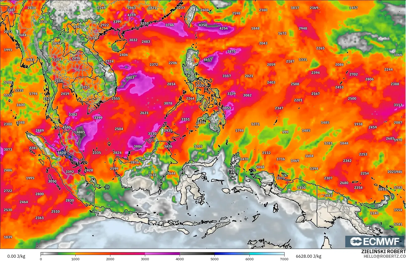 ECMWF IFS 0.25° модель - Оңтүстік-Шығыс Азия, CAPE