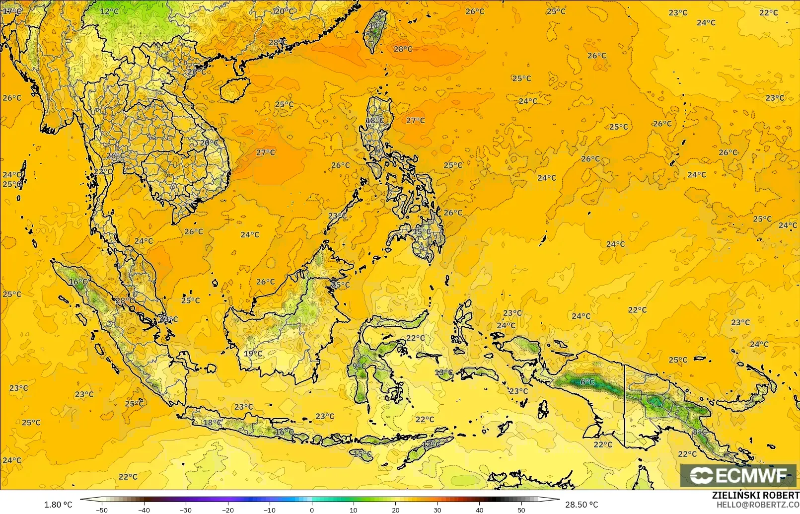 ECMWF IFS 0.25° модель - Оңтүстік-Шығыс Азия, Шық Нүктесі 2 м