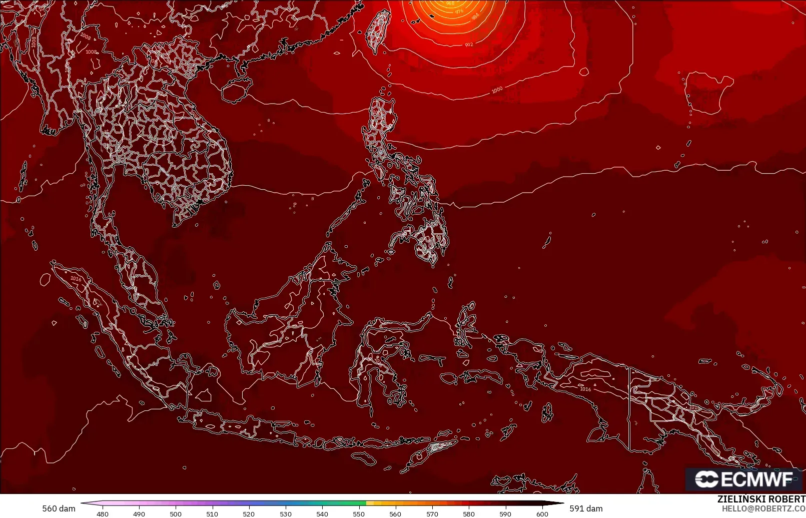 ECMWF IFS 0.25° модель - Оңтүстік-Шығыс Азия, 500 гПа деңгейіндегі геопотенциал биіктігі