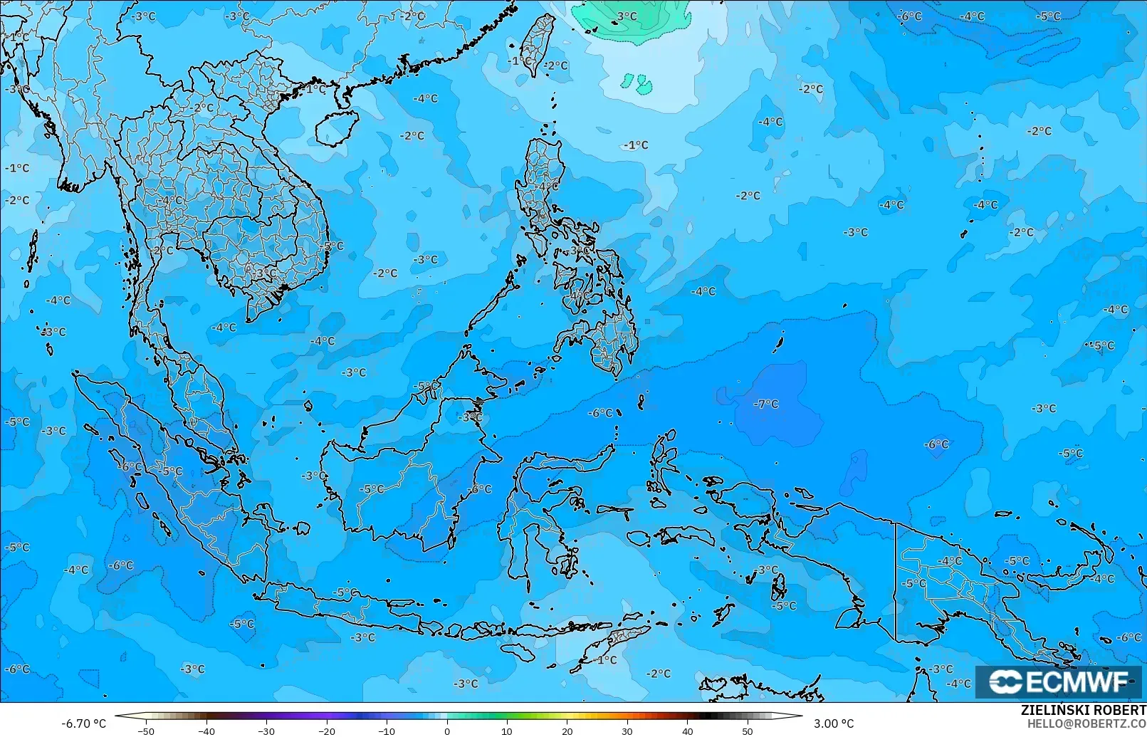 ECMWF IFS 0.25° модель - Оңтүстік-Шығыс Азия, Температура 500 hPa