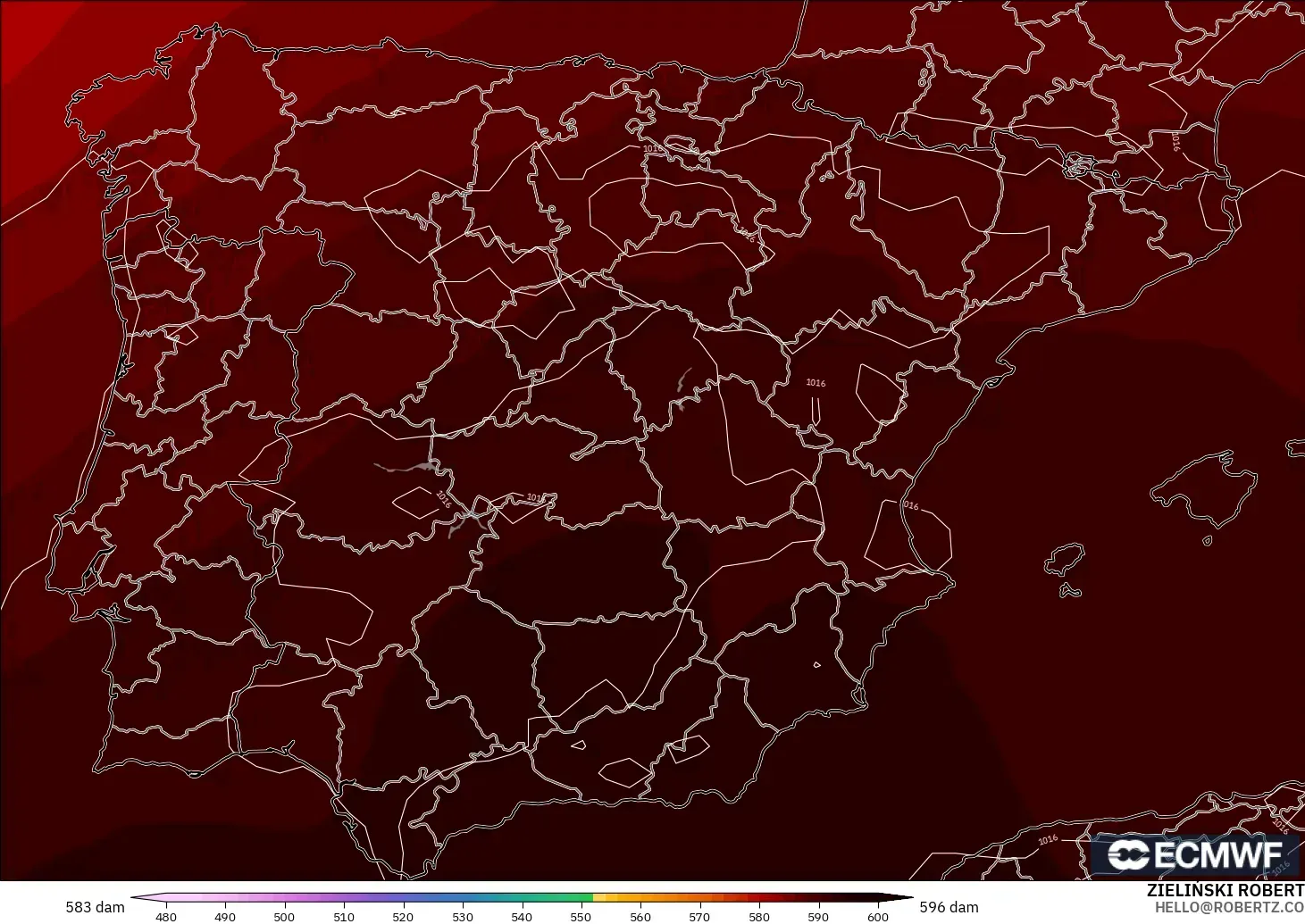 ECMWF IFS 0.25° модель - Испания, 500 гПа деңгейіндегі геопотенциал биіктігі