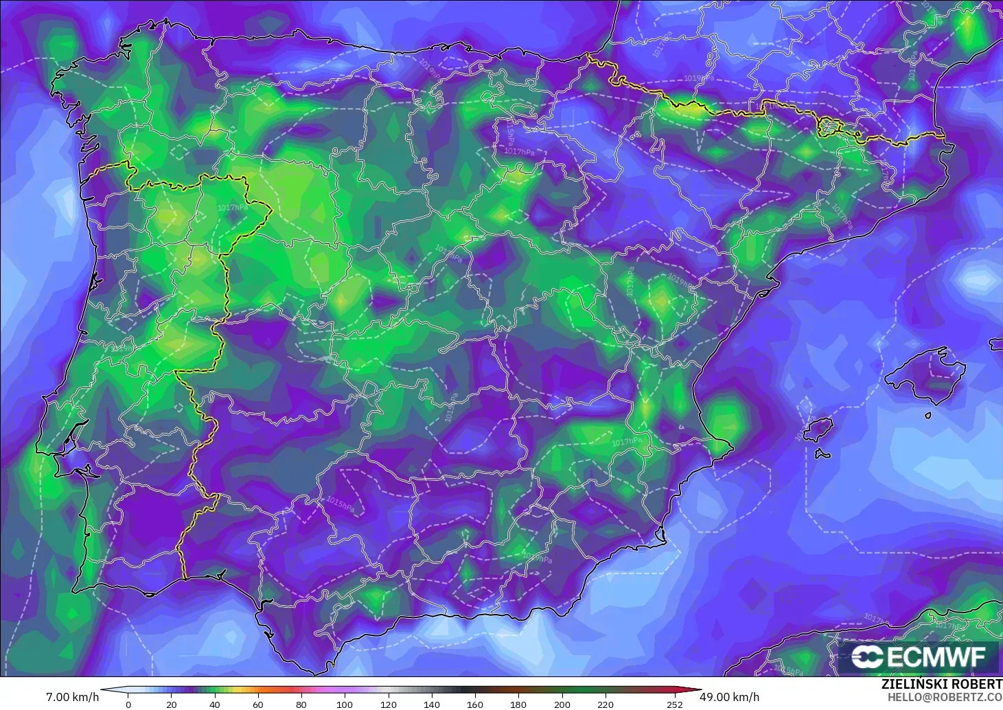 ECMWF IFS 0.25° модель - Испания, Екпінді Жел