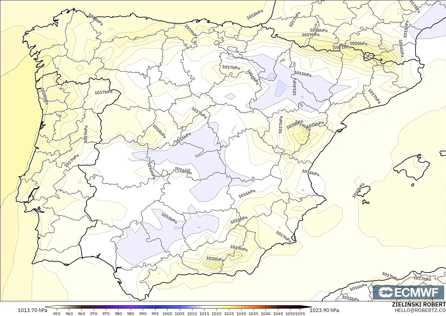 ECMWF IFS 0.25° модель - Испания, Қысым
