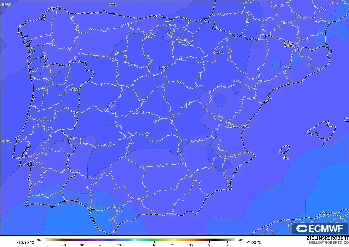 ECMWF IFS 0.25° модель - Испания, Температура 500 hPa
