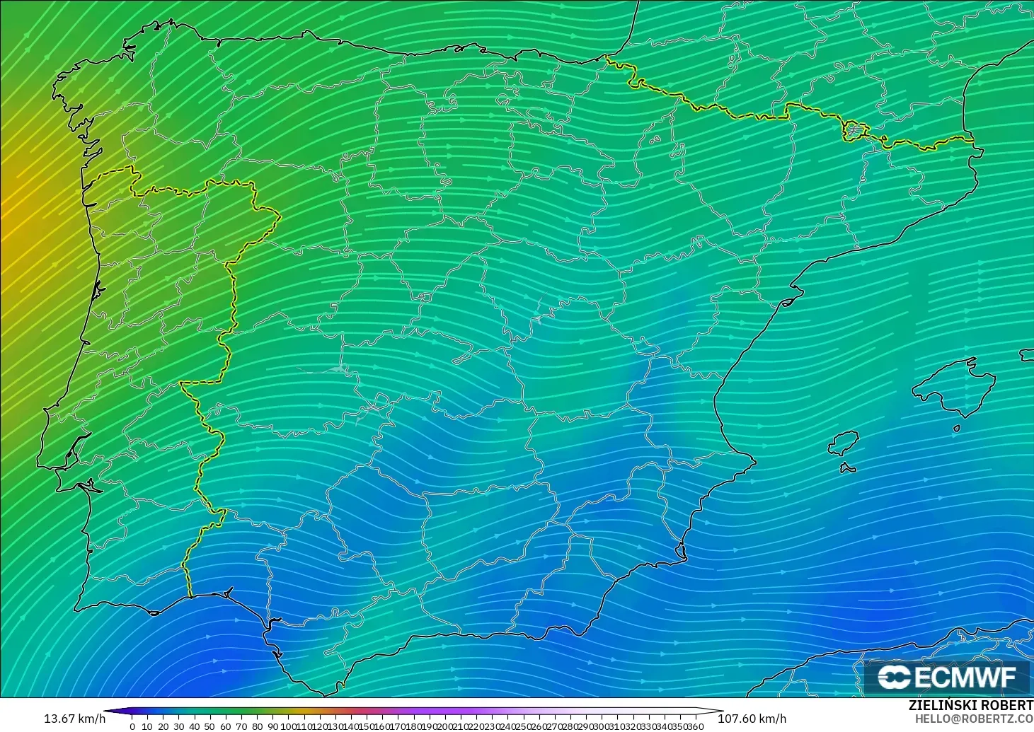 ECMWF IFS 0.25° модель - Испания, Жел 300 hPa (жайт ағысы)