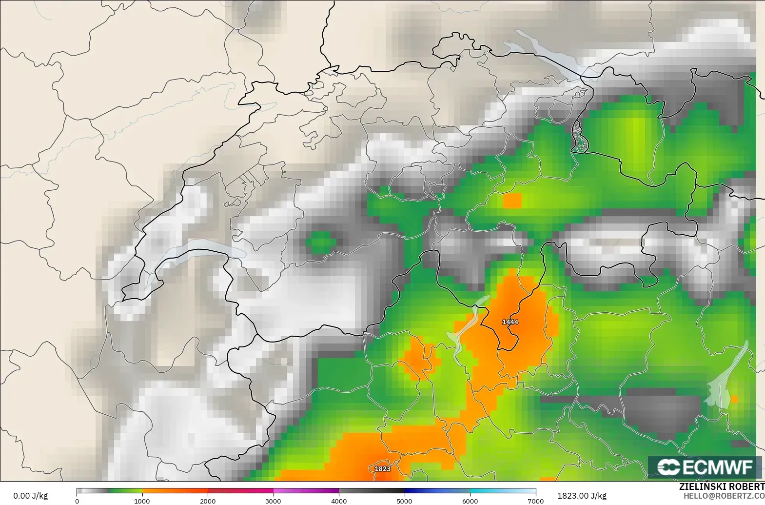 ECMWF IFS 0.25° модель - Швейцария, CAPE