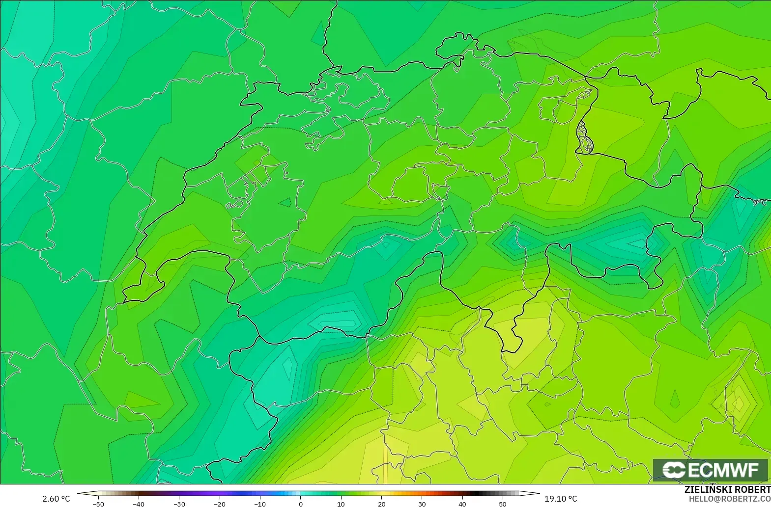 ECMWF IFS 0.25° модель - Швейцария, Шық Нүктесі 2 м