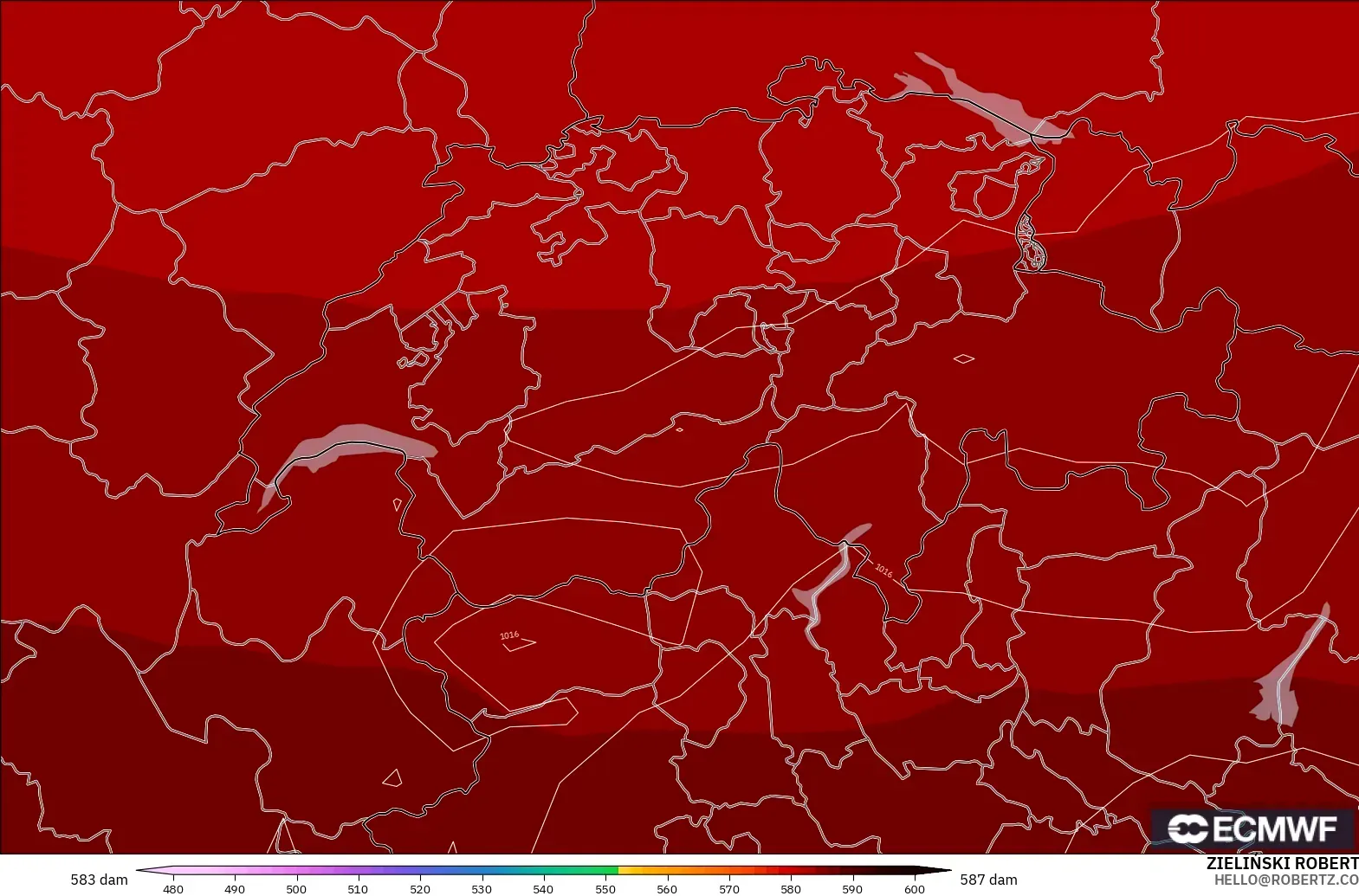 ECMWF IFS 0.25° модель - Швейцария, 500 гПа деңгейіндегі геопотенциал биіктігі