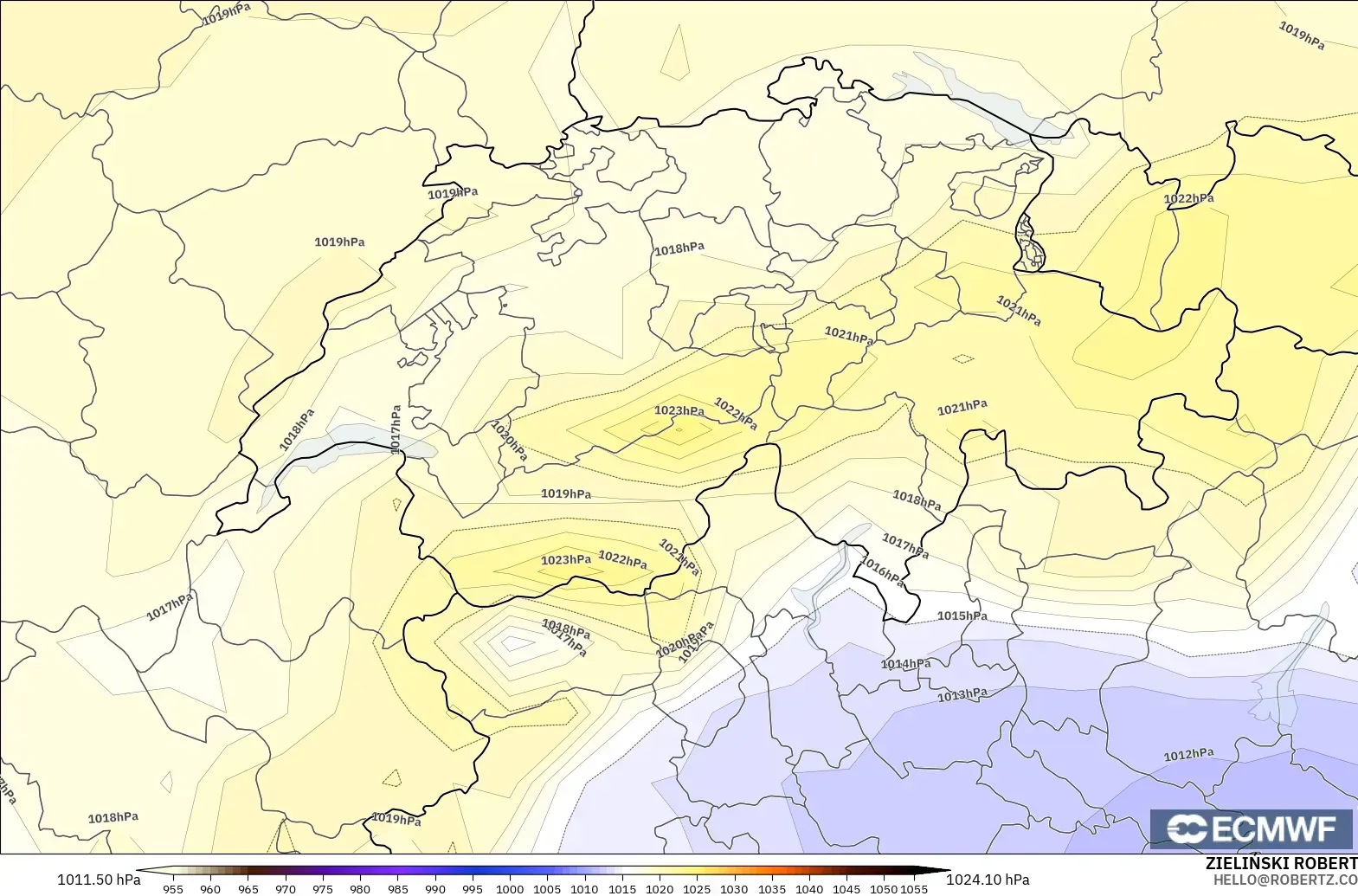 ECMWF IFS 0.25° модель - Швейцария, Қысым