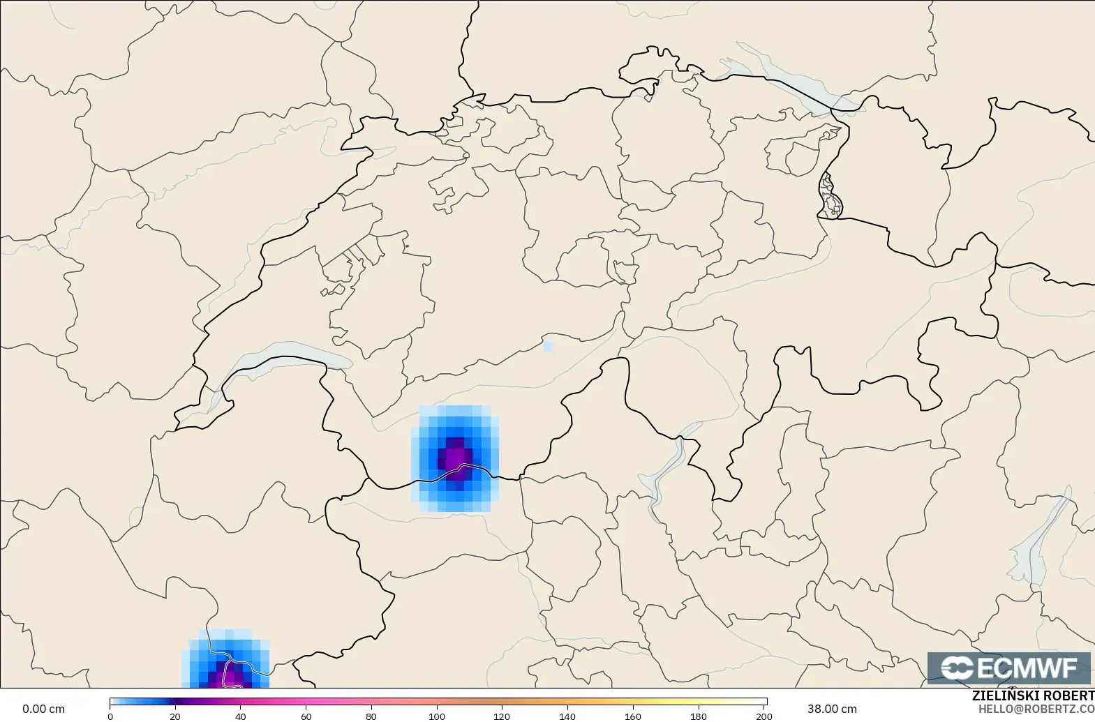 ECMWF IFS 0.25° модель - Швейцария, Қар Қалыңдығы
