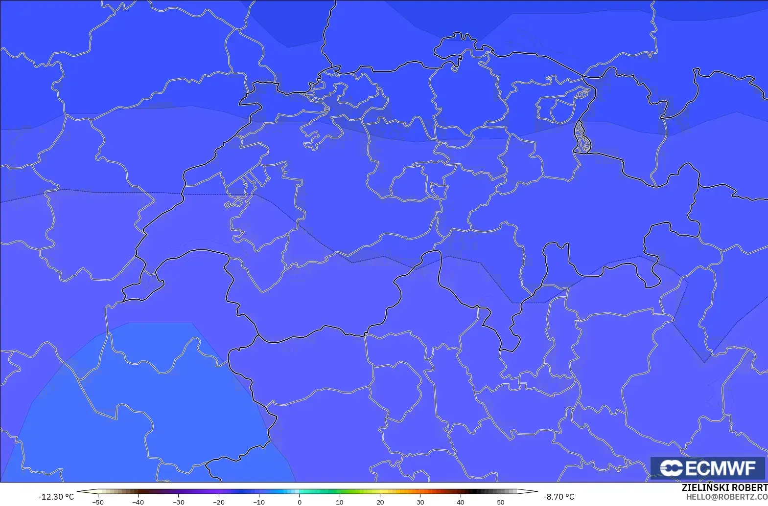 ECMWF IFS 0.25° модель - Швейцария, Температура 500 hPa