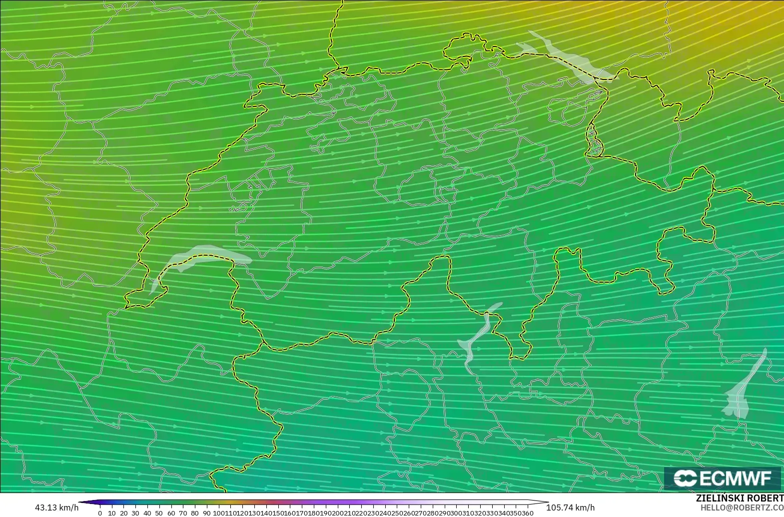 ECMWF IFS 0.25° модель - Швейцария, Жел 300 hPa (жайт ағысы)