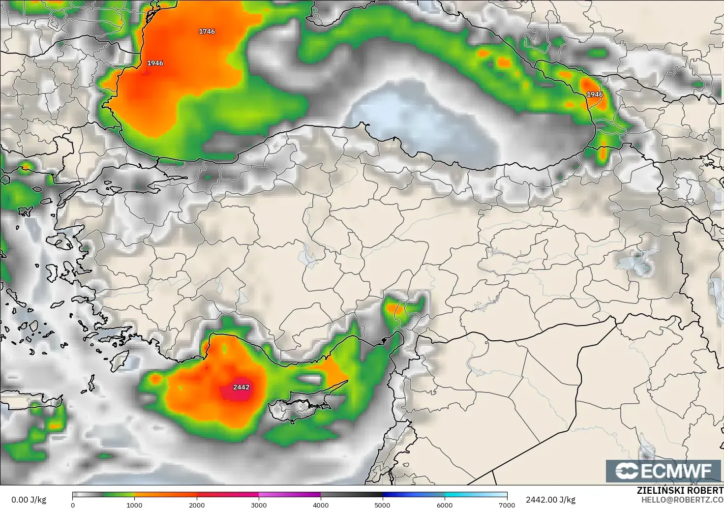 ECMWF IFS 0.25° модель - Түркия, CAPE