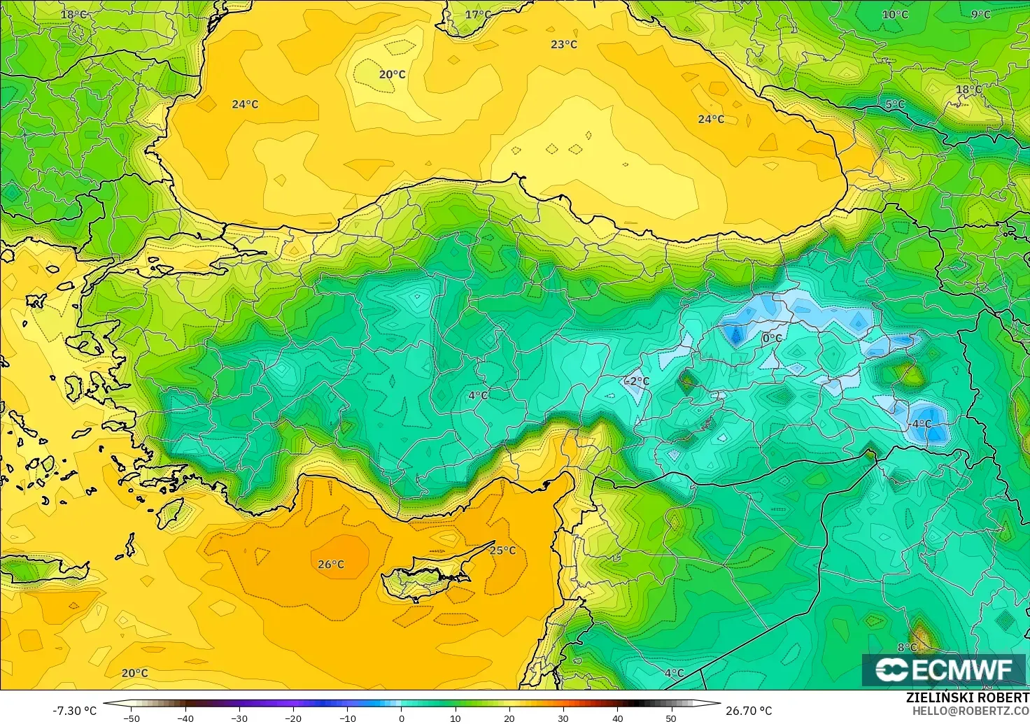 ECMWF IFS 0.25° модель - Түркия, Шық Нүктесі 2 м