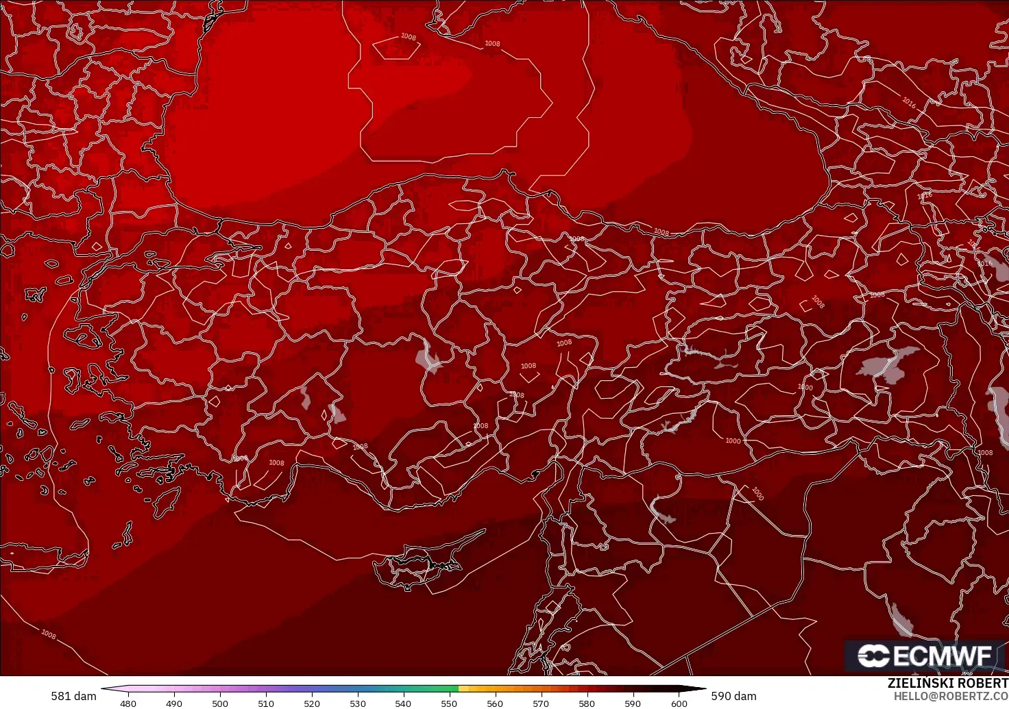 ECMWF IFS 0.25° модель - Түркия, 500 гПа деңгейіндегі геопотенциал биіктігі