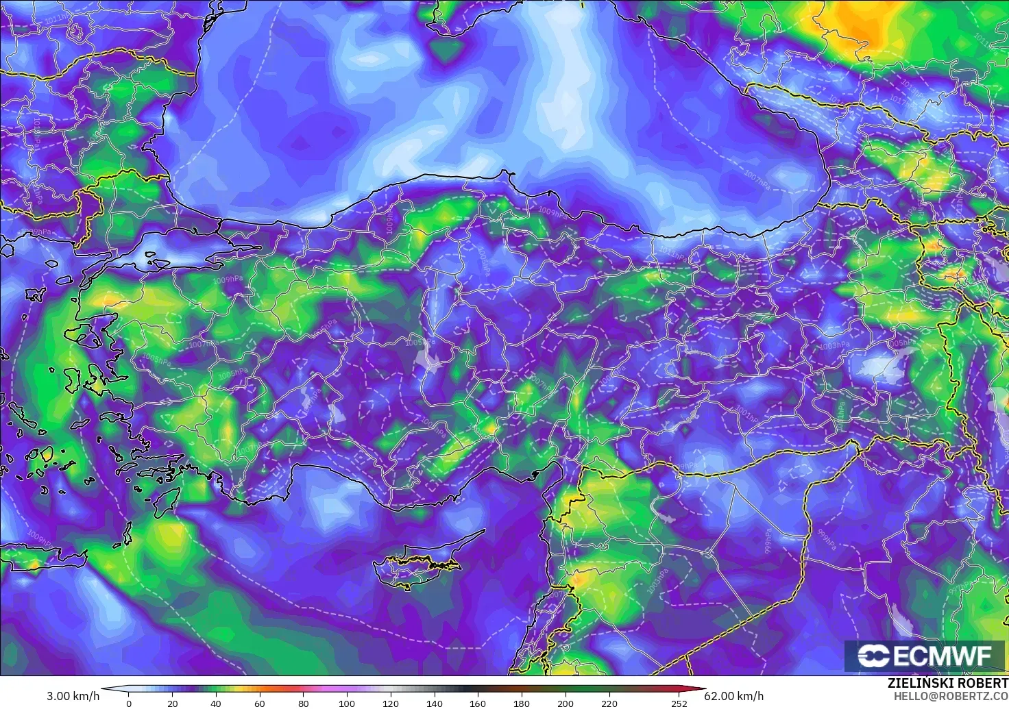ECMWF IFS 0.25° модель - Түркия, Екпінді Жел