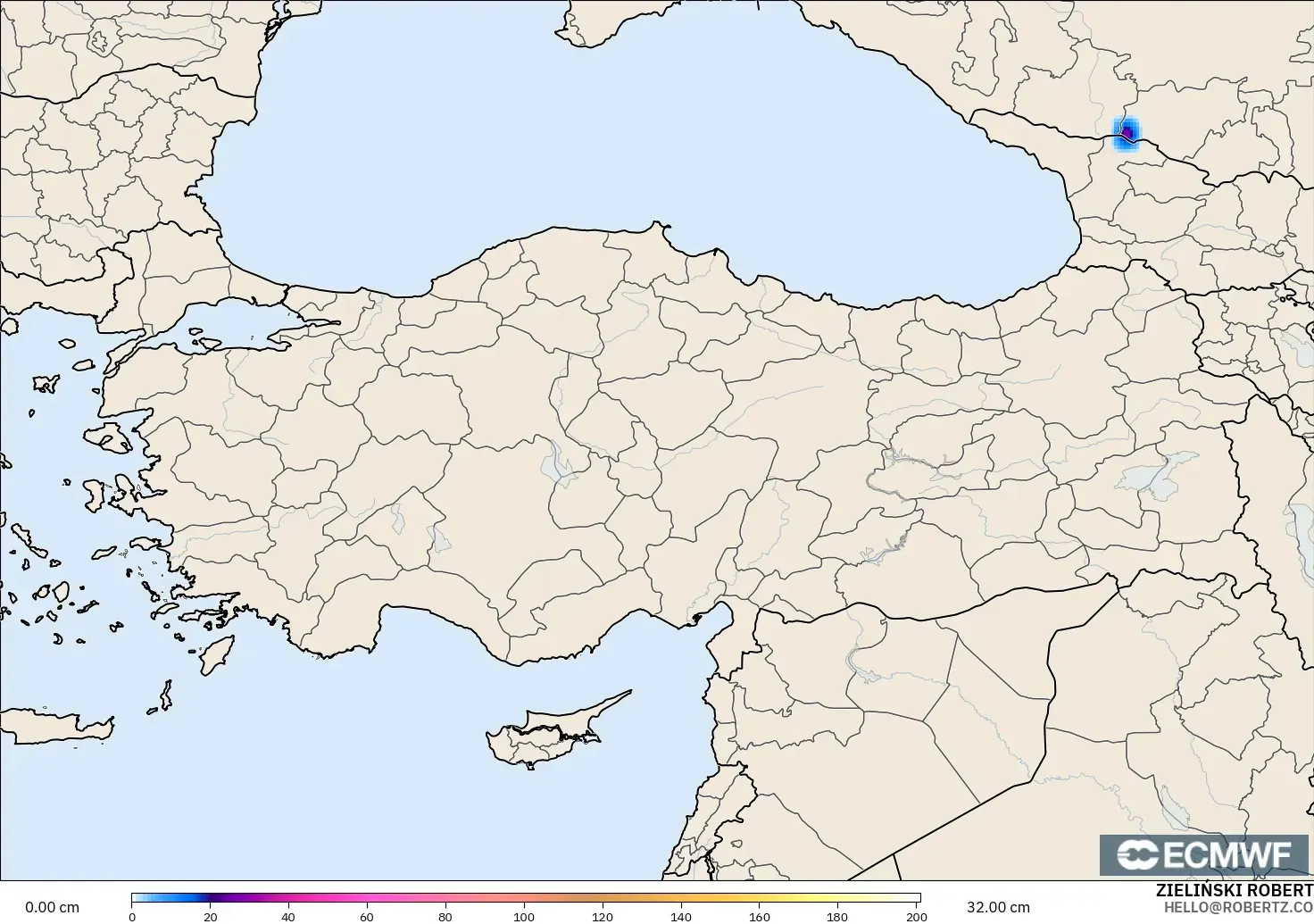 ECMWF IFS 0.25° модель - Түркия, Қар Қалыңдығы