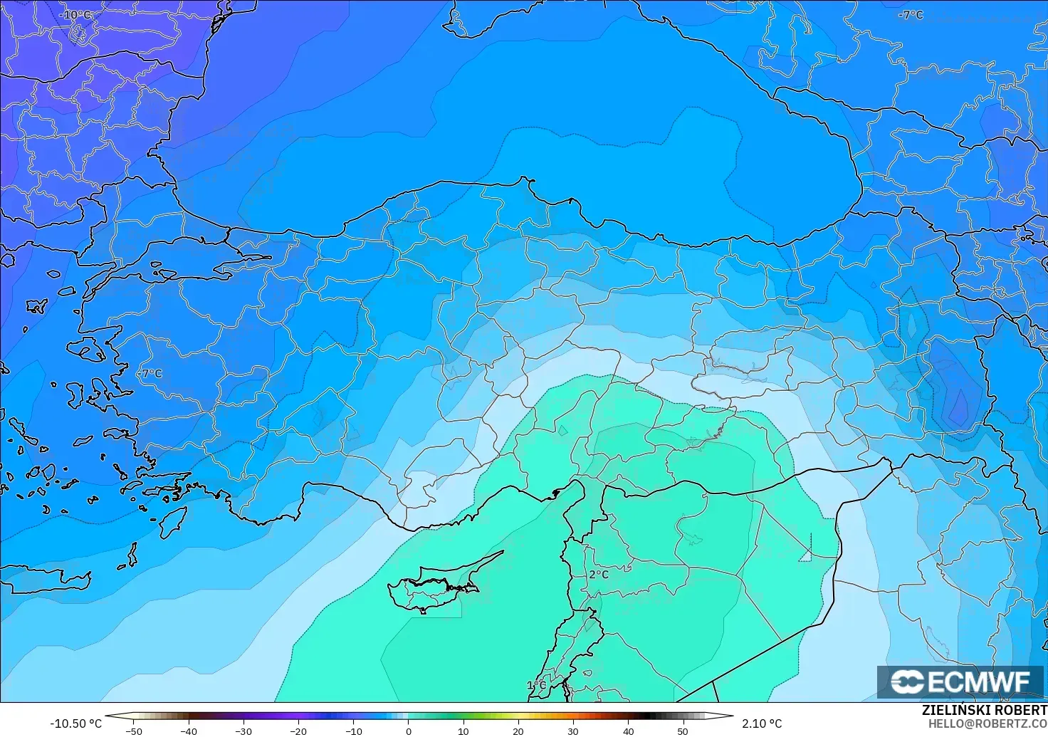 ECMWF IFS 0.25° модель - Түркия, Температура 500 hPa