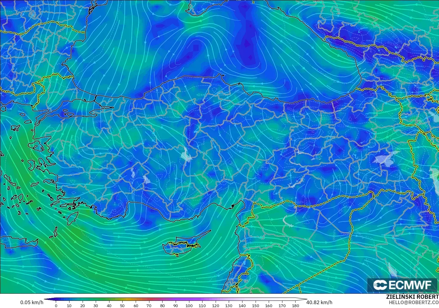 ECMWF IFS 0.25° модель - Түркия, Жел 10 м