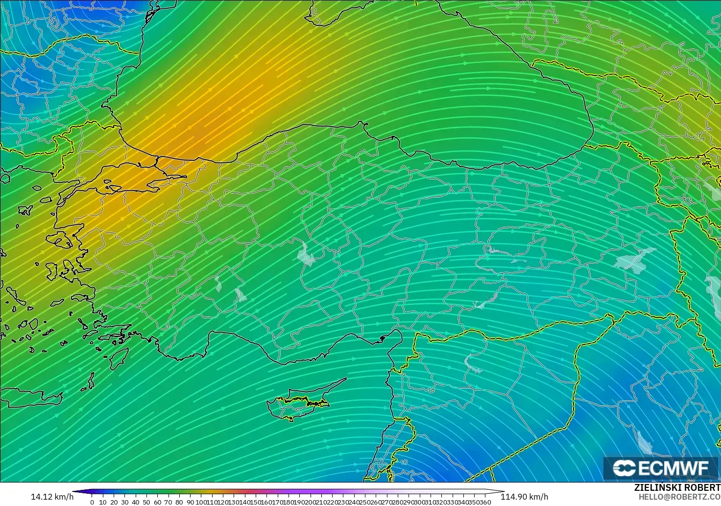 ECMWF IFS 0.25° модель - Түркия, Жел 300 hPa (жайт ағысы)