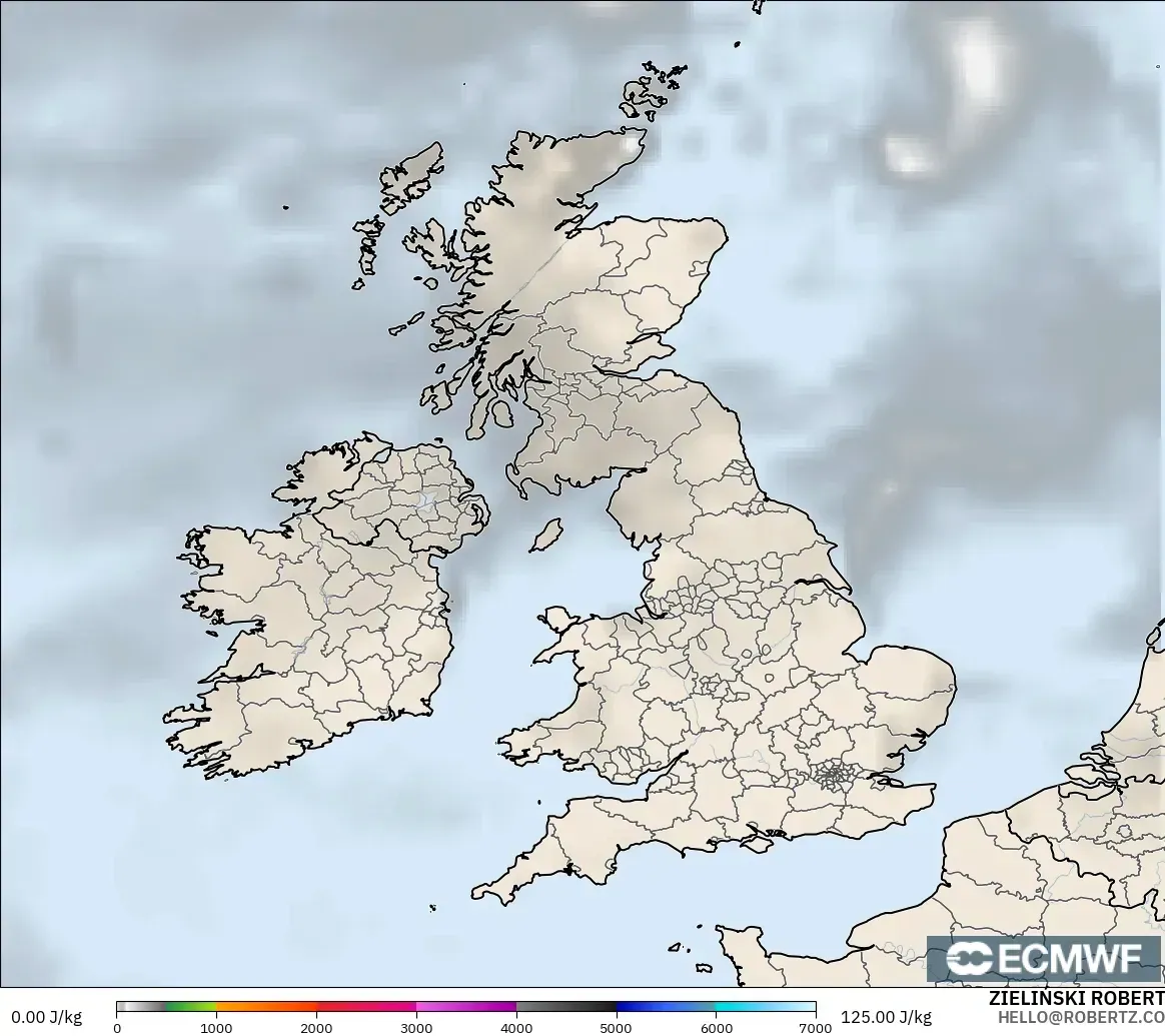 ECMWF IFS 0.25° модель - Ұлыбритания, CAPE