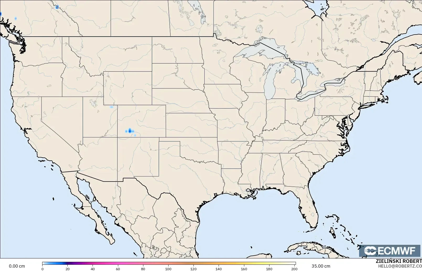 ECMWF IFS 0.25° модель - АҚШ, Қар Қалыңдығы