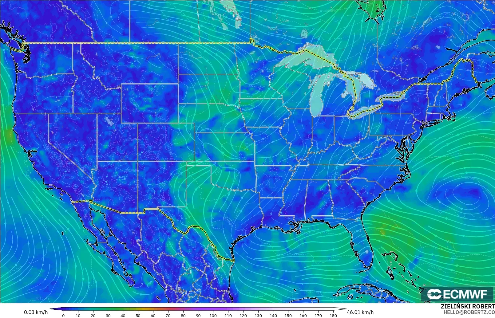 ECMWF IFS 0.25° модель - АҚШ, Жел 10 м