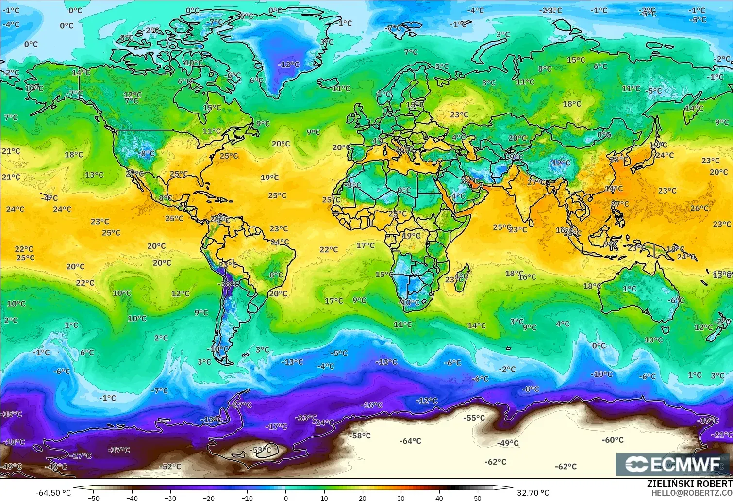 ECMWF IFS 0.25° модель - Әлем, Шық Нүктесі 2 м