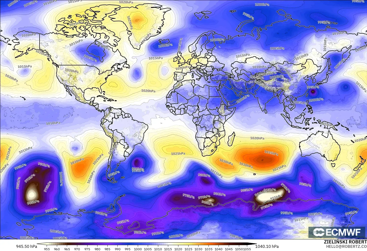 ECMWF IFS 0.25° модель - Әлем, Қысым