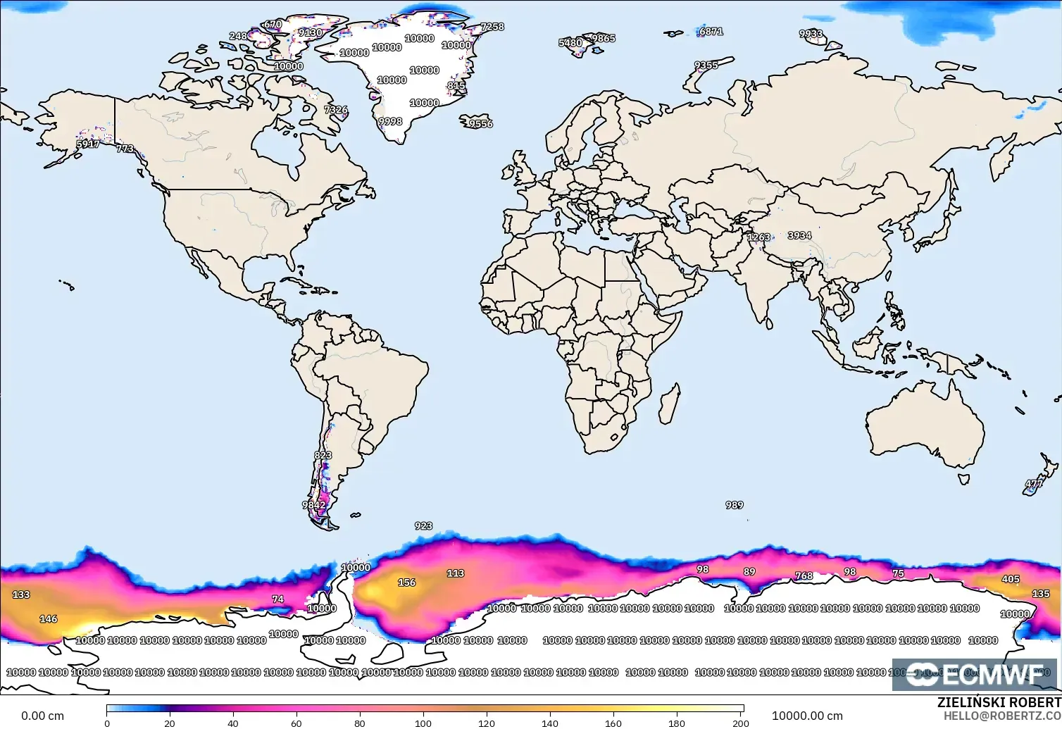 ECMWF IFS 0.25° модель - Әлем, Қар Қалыңдығы
