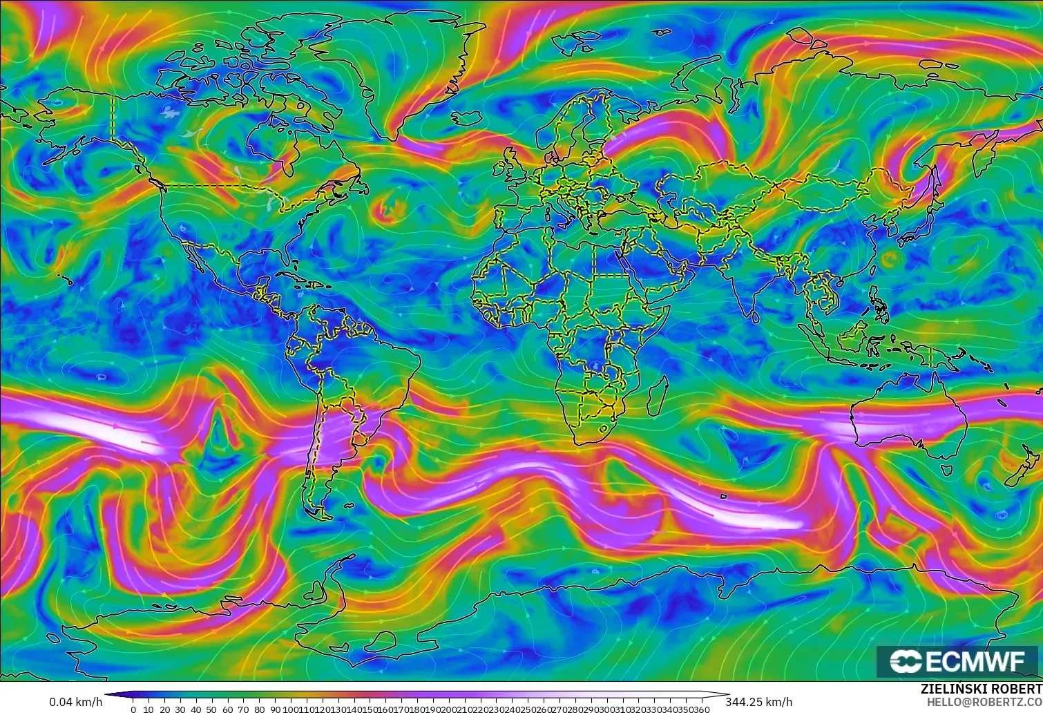 ECMWF IFS 0.25° модель - Әлем, Жел 300 hPa (жайт ағысы)