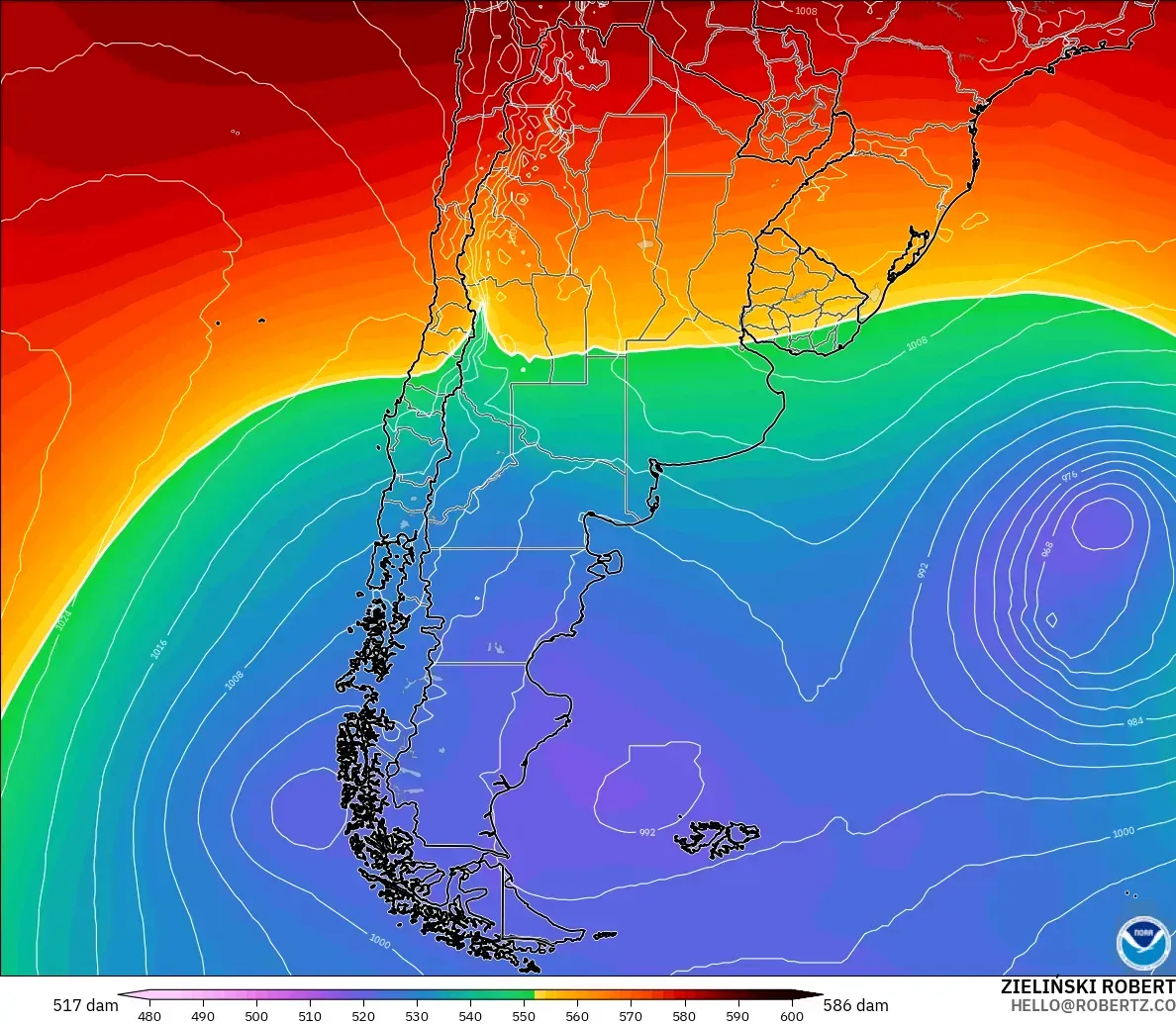 GFS модель - Аргентина, 500 гПа деңгейіндегі геопотенциал биіктігі