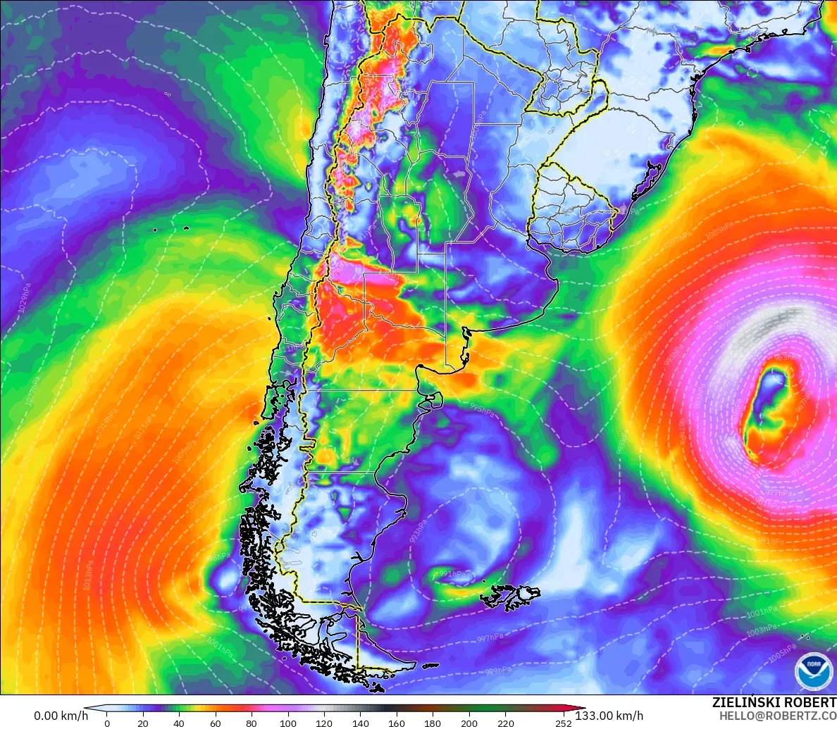 GFS модель - Аргентина, Ең Жоғары Екпін