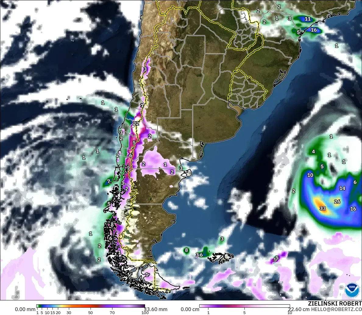 GFS модель - Аргентина, Жауын-шашын, Бұлт және Қысым