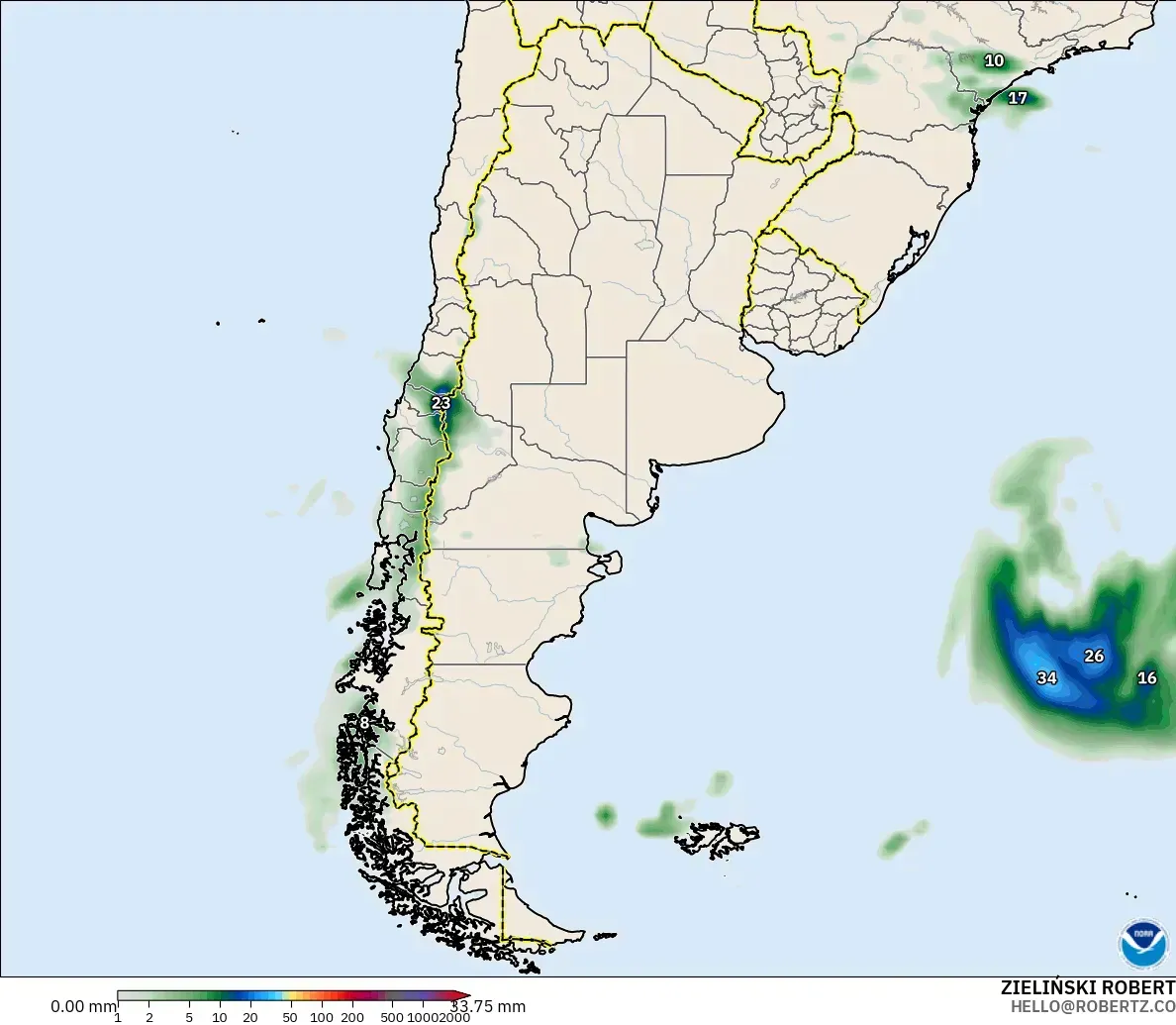 GFS модель - Аргентина, Жауын-шашын Жинақталуы