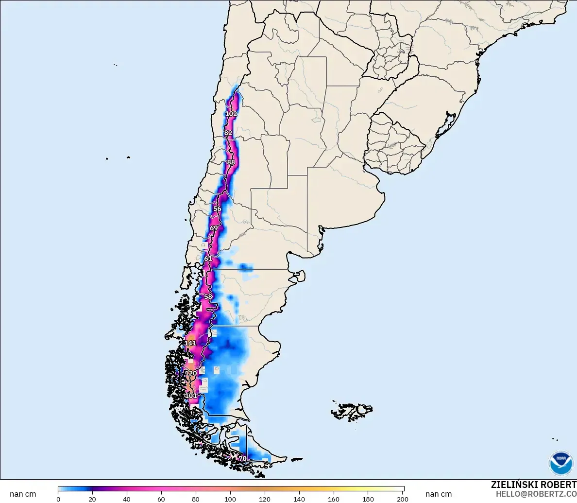 GFS модель - Аргентина, Қар Қалыңдығы