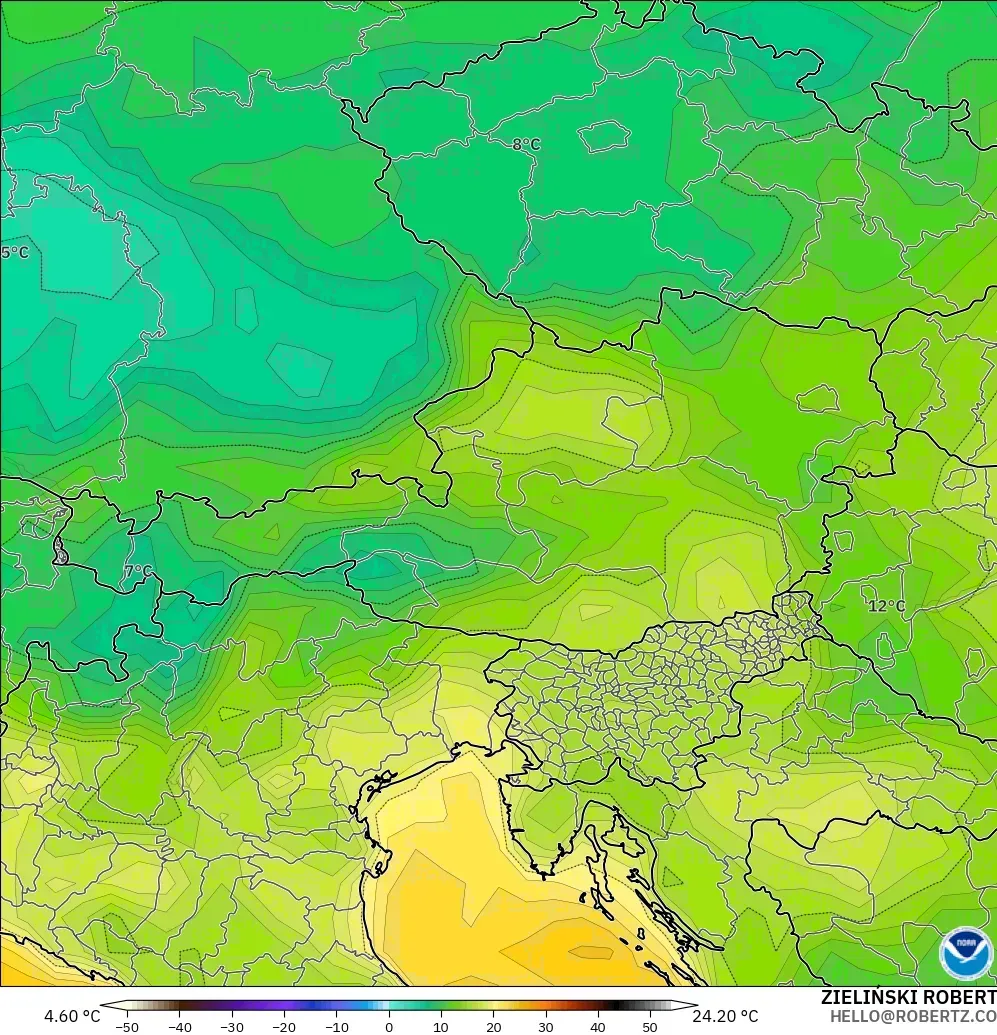 GFS модель - Австрия, Шық Нүктесі 2 м
