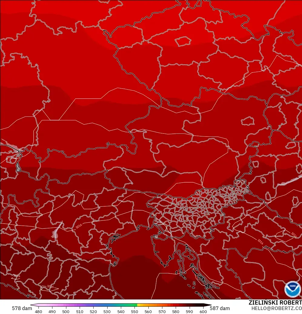 GFS модель - Австрия, 500 гПа деңгейіндегі геопотенциал биіктігі