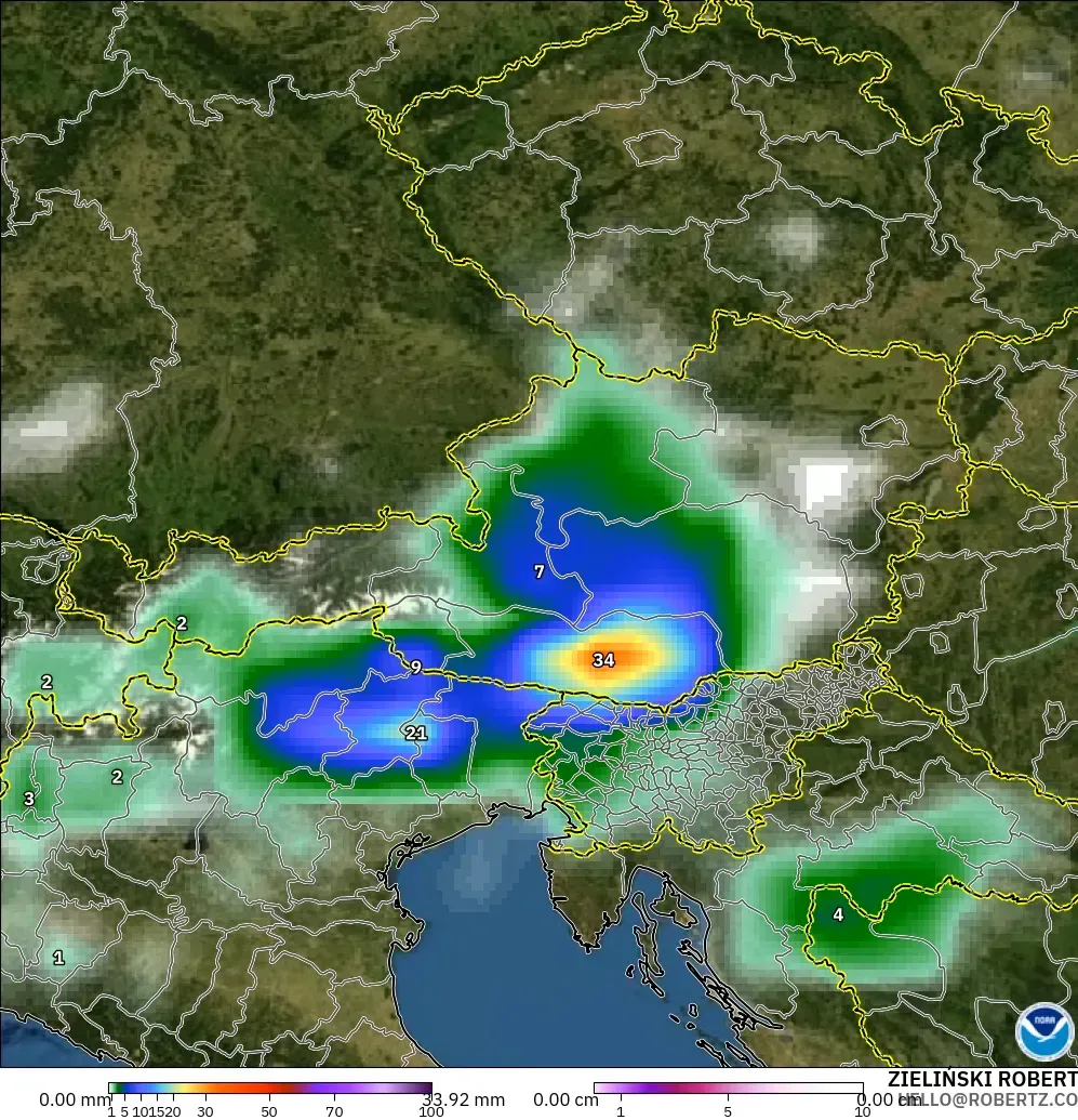 GFS модель - Австрия, Жауын-шашын, Бұлт және Қысым