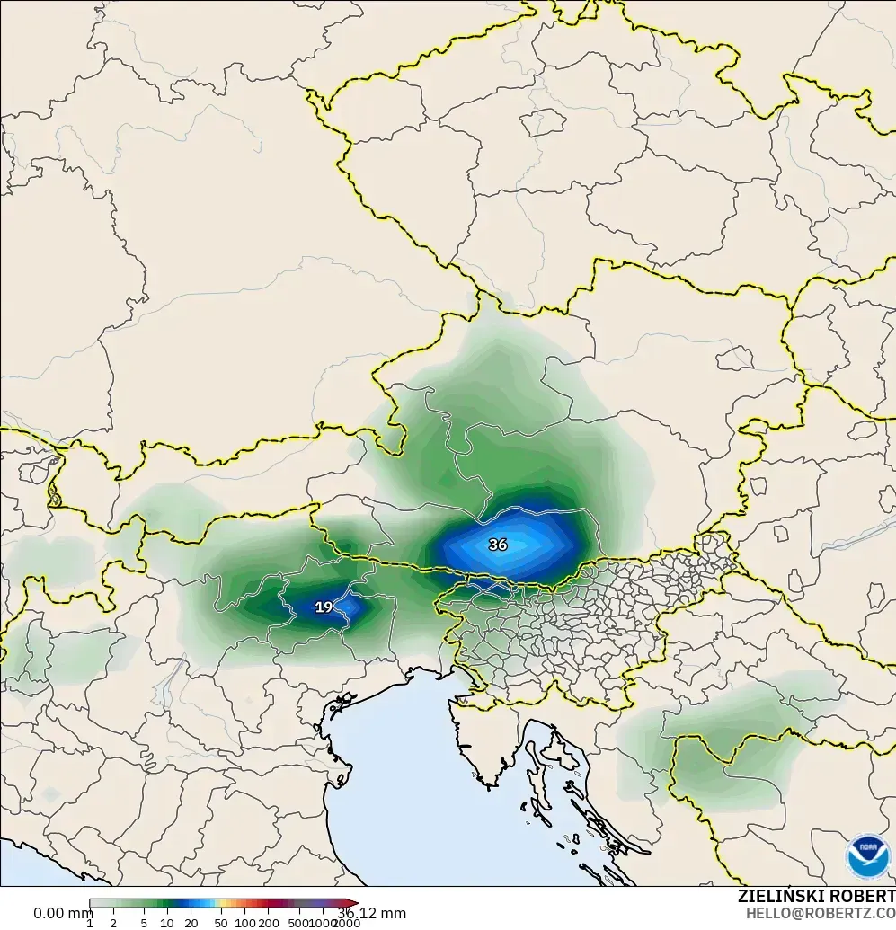 GFS модель - Австрия, Жауын-шашын Жинақталуы