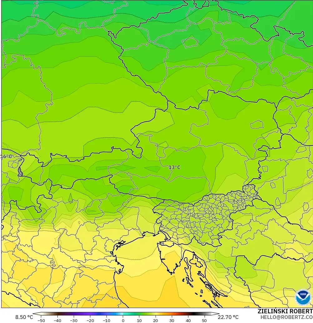 GFS модель - Австрия, Температура 850 hPa