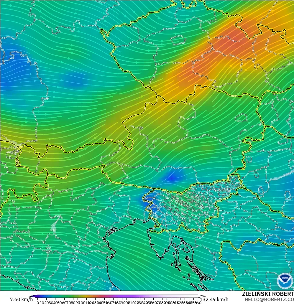 GFS модель - Австрия, Жел 300 hPa (жайт ағысы)