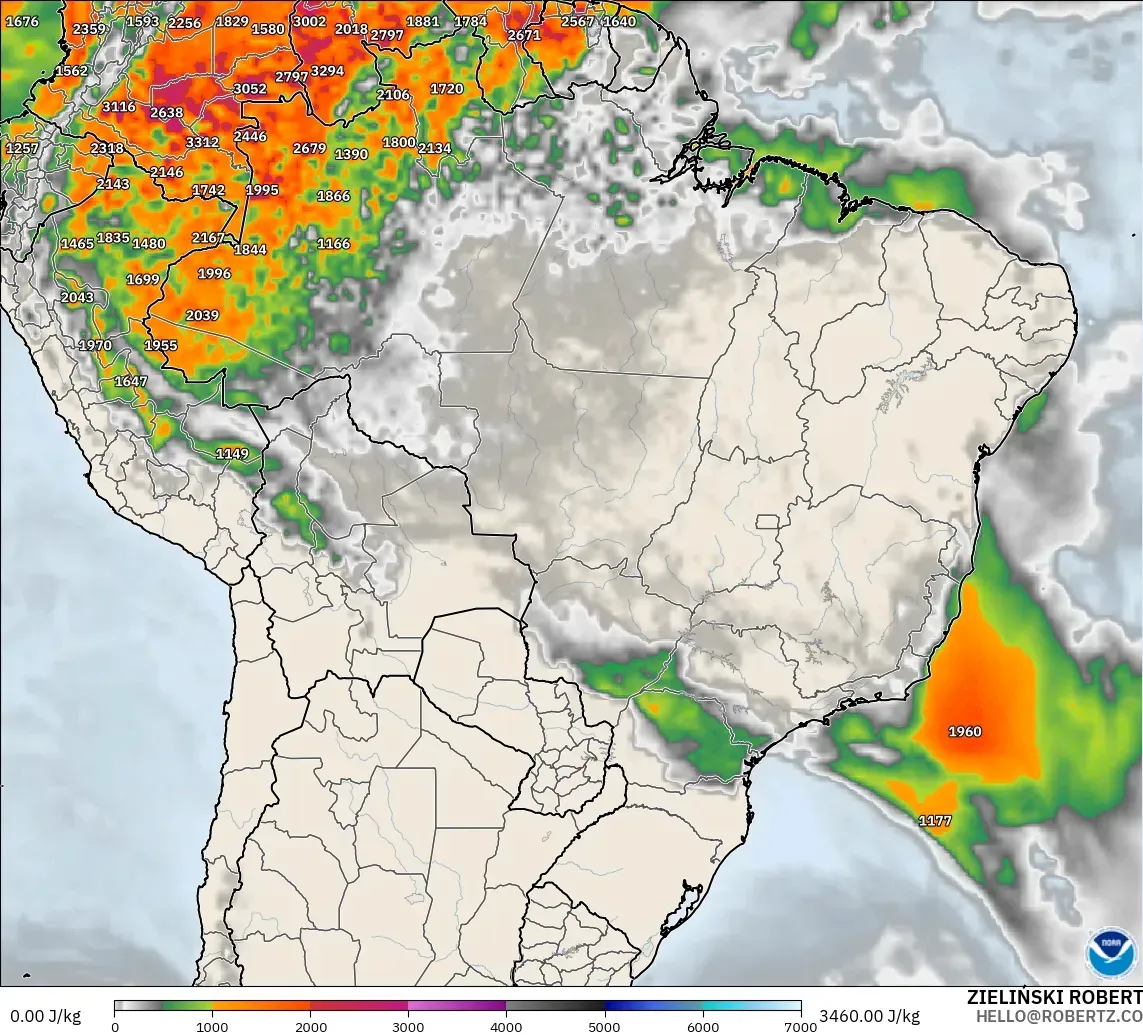 GFS модель - Бразилия, CAPE