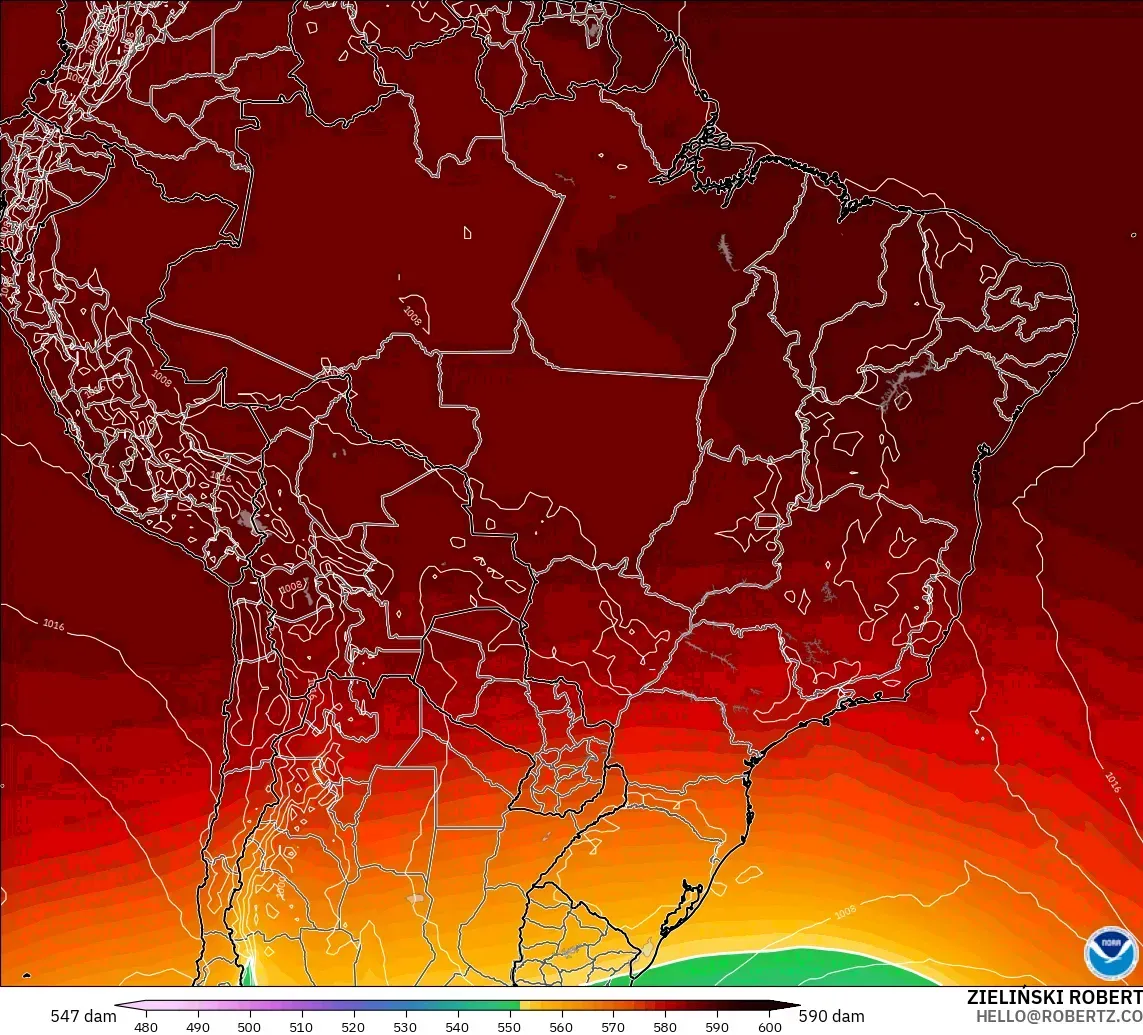 GFS модель - Бразилия, 500 гПа деңгейіндегі геопотенциал биіктігі