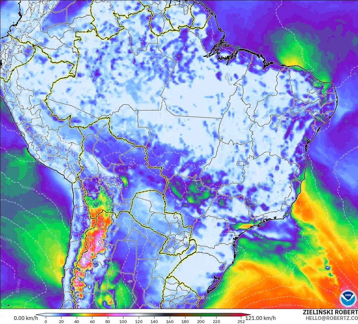 GFS модель - Бразилия, Ең Жоғары Екпін