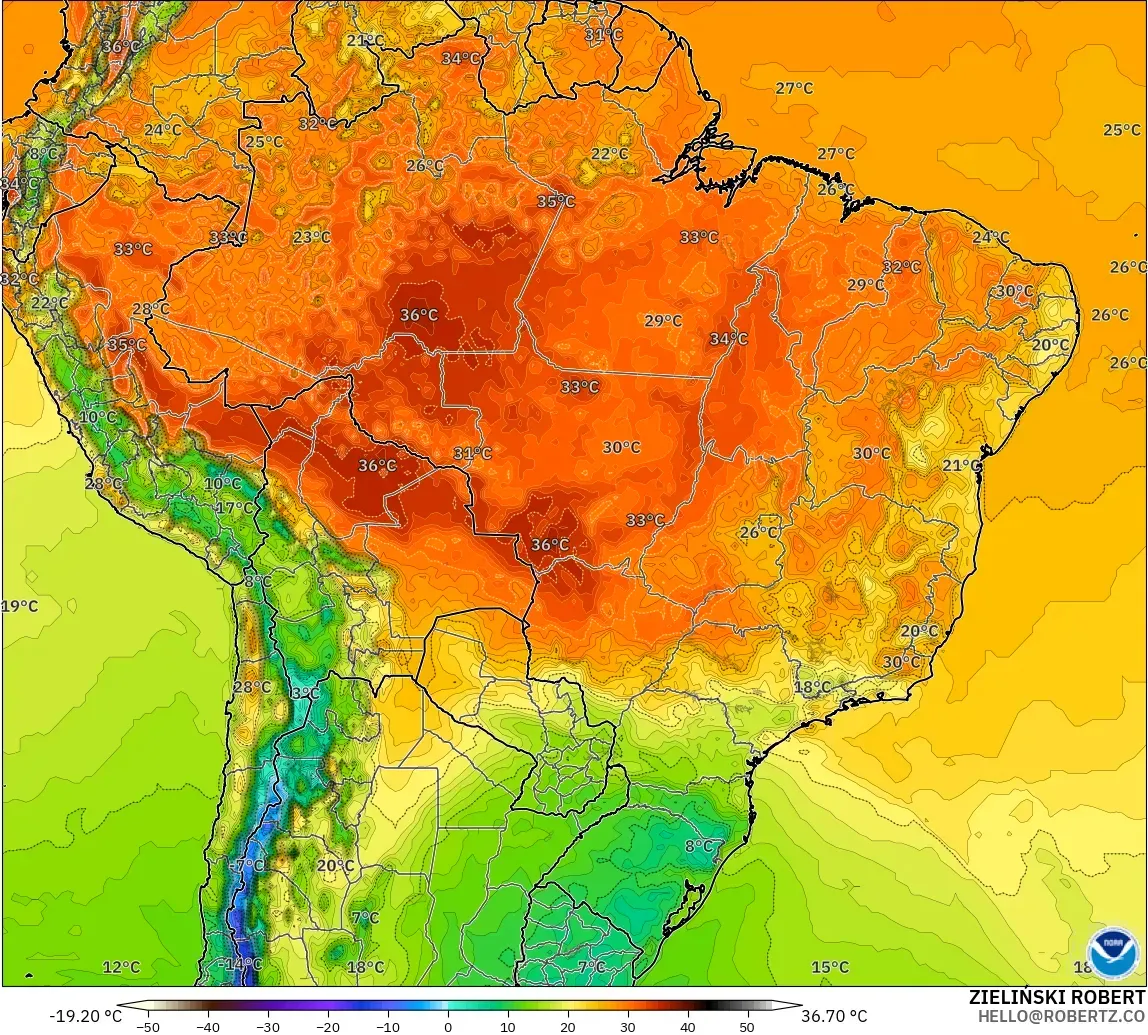 GFS модель - Бразилия, Температура 2 м