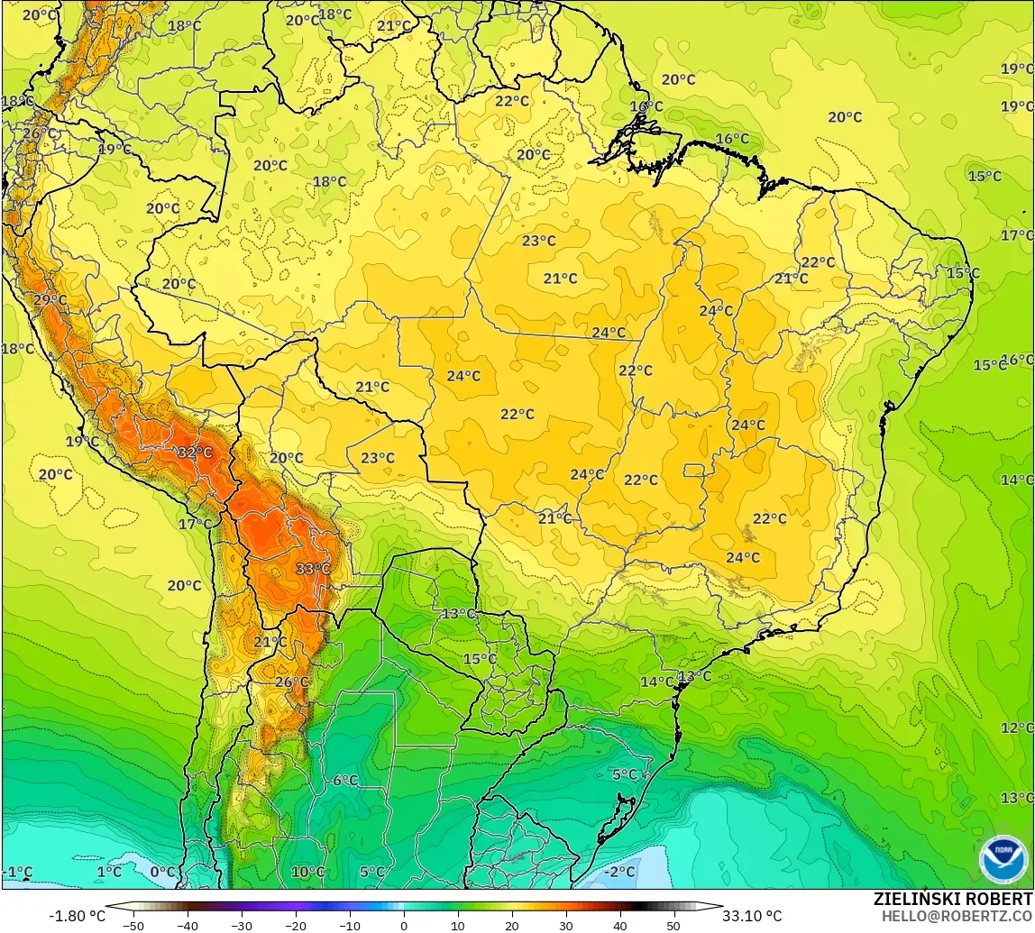GFS модель - Бразилия, Температура 850 hPa